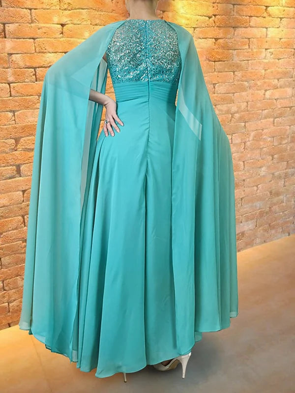 Prom Dresses Stores A-Line/Princess Jewel Neck Floor-Length Evening Dresses Appliques Shawl Formal Women's Dresses